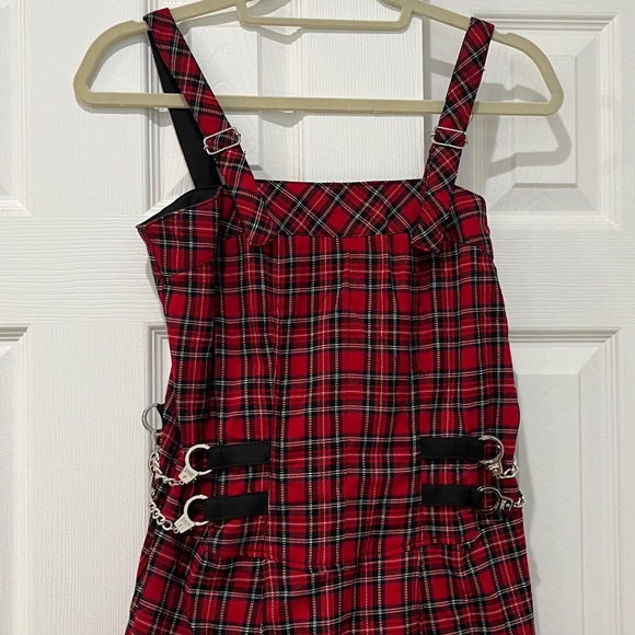 Tripp NYC Red Plaid Pinafore Dress with Black Lace Trim - Picture 2 of 5
